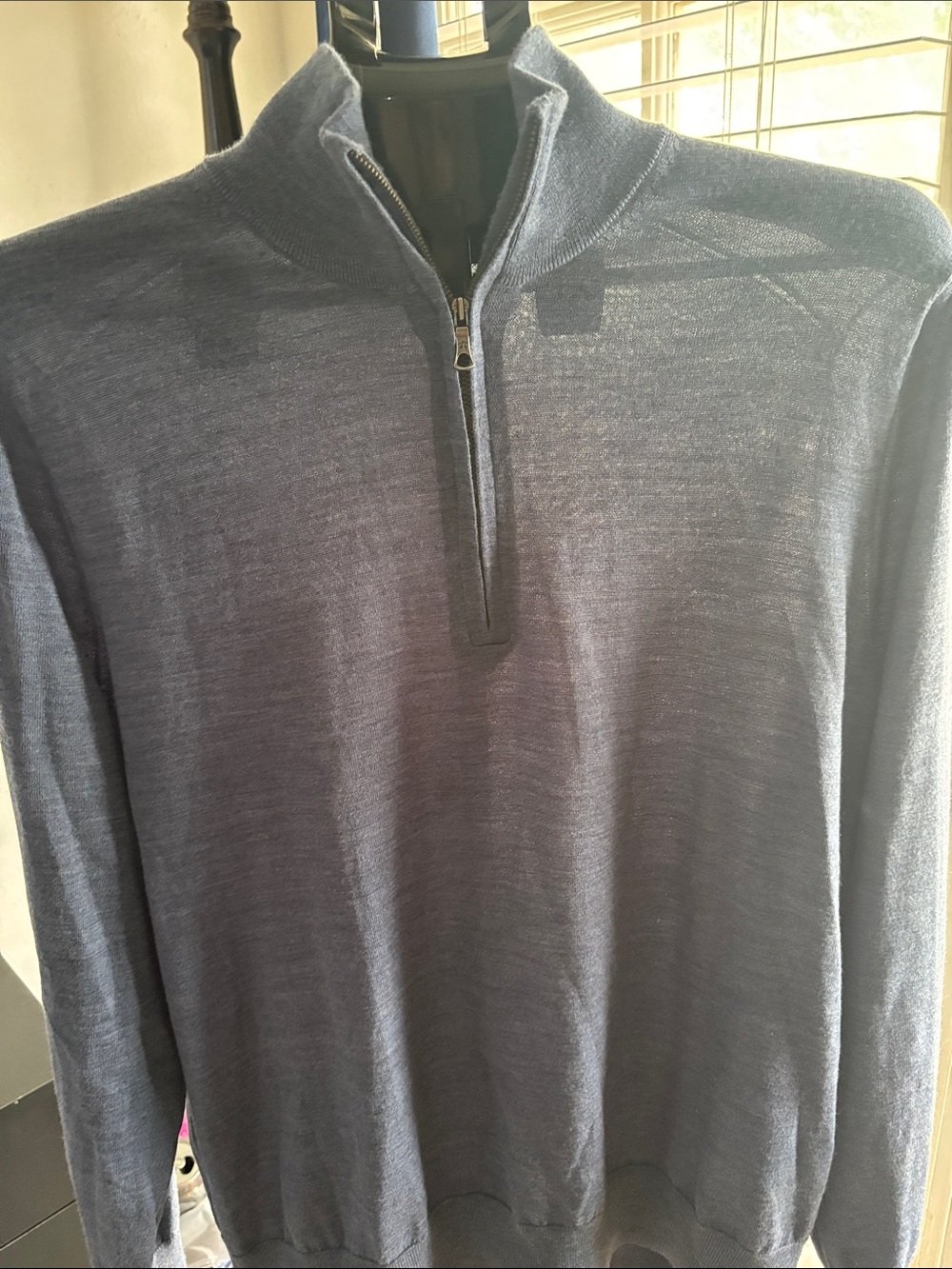 Men's Quarter-Zip Pullover 100% Extra Fine Merino Wool - Blue